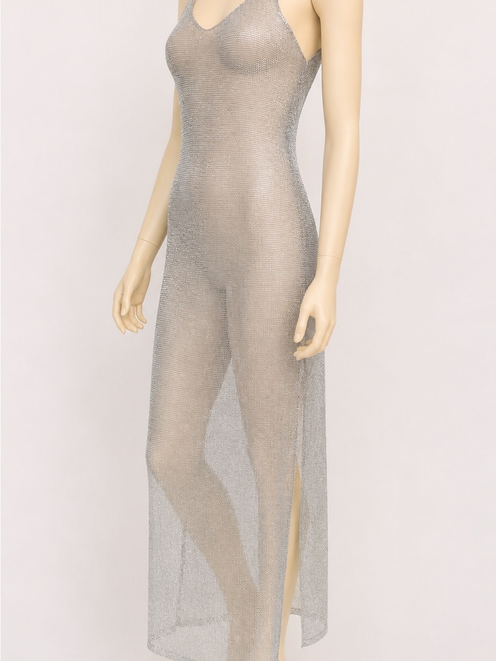 Sheer Metallic Silver Beach Swim Cover-up Dress - Picture 2 of 6